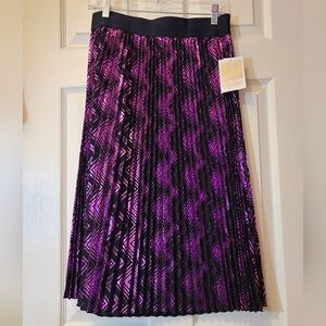 NWT LuLaRoe Elegant Jill Skirt  Metallic Zigzag Purple & Black Pleats ~ Medium
